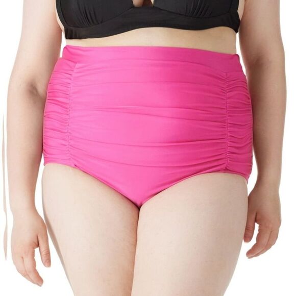 NWT RELLECIGA Swimsuit Neon Rose High Waisted Ruched Bikini Bottom Size S - Picture 10 of 12